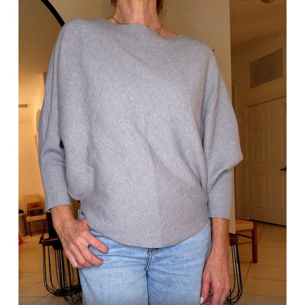 Kerisma Sweater Womens S/M Gray Soft Dolman Batwing Ribbed Knit Pullover